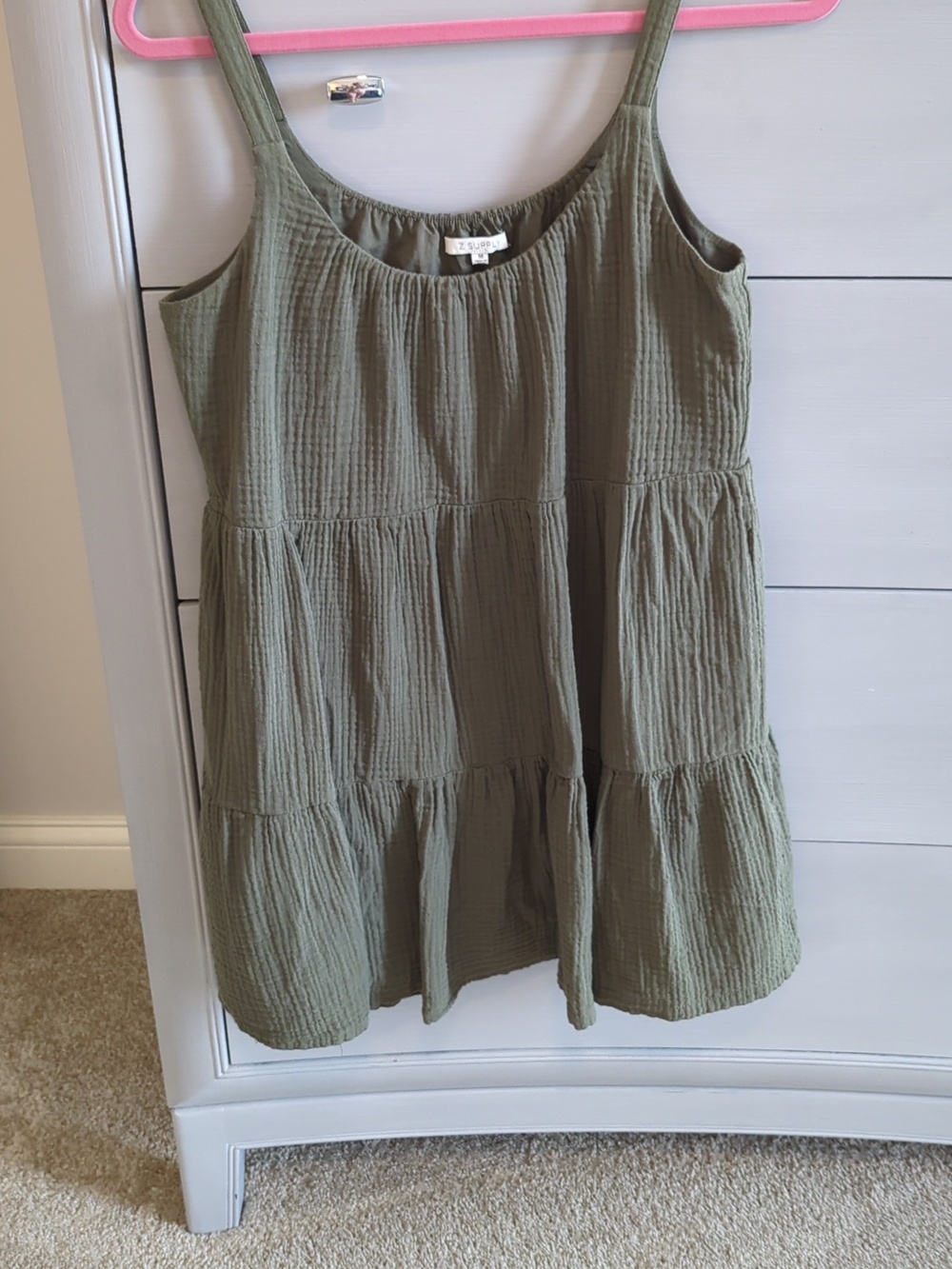 Z Supply Olive Green Tiered Mini Dress - Picture 3 of 6